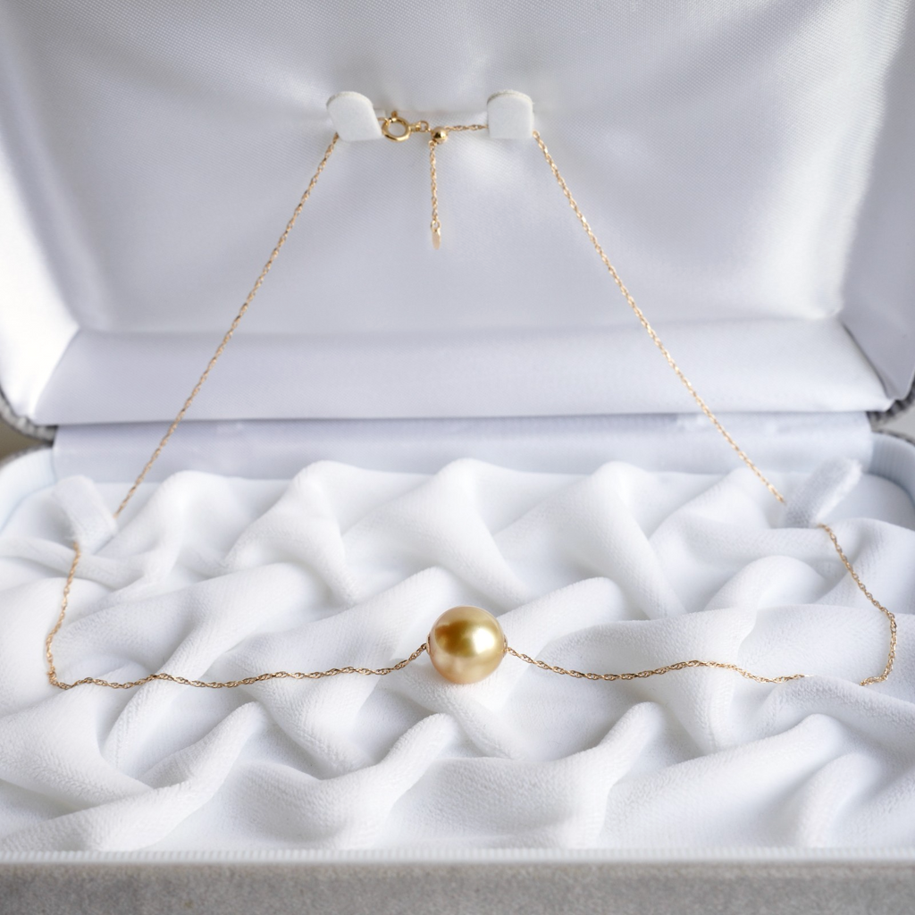 18k Yellow Gold 11.6mm South Sea Golden Pearl Pendant Necklace, reg...