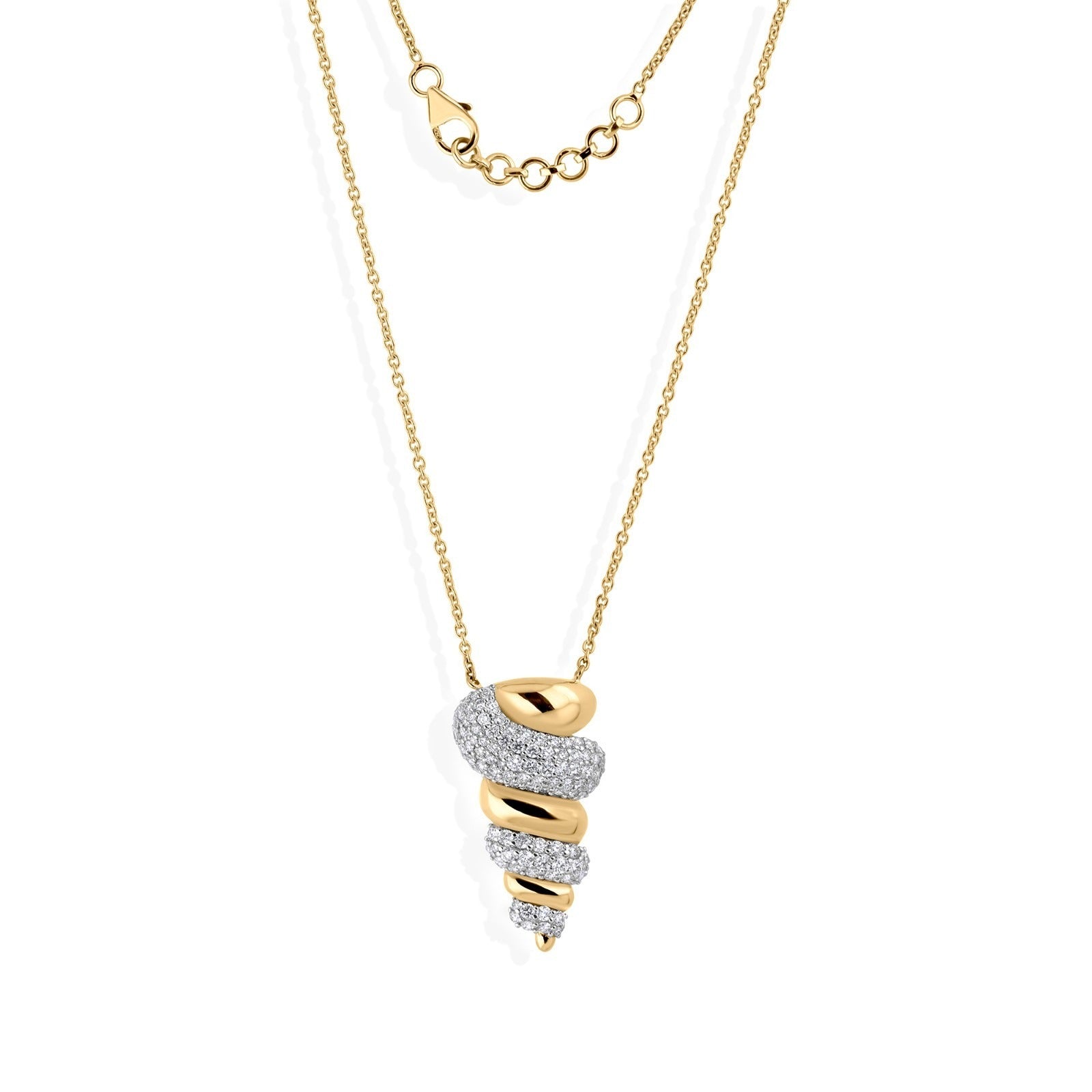 18K Solid Yellow Gold Necklace with 1.55 ct SI/H Diamond Pendant
