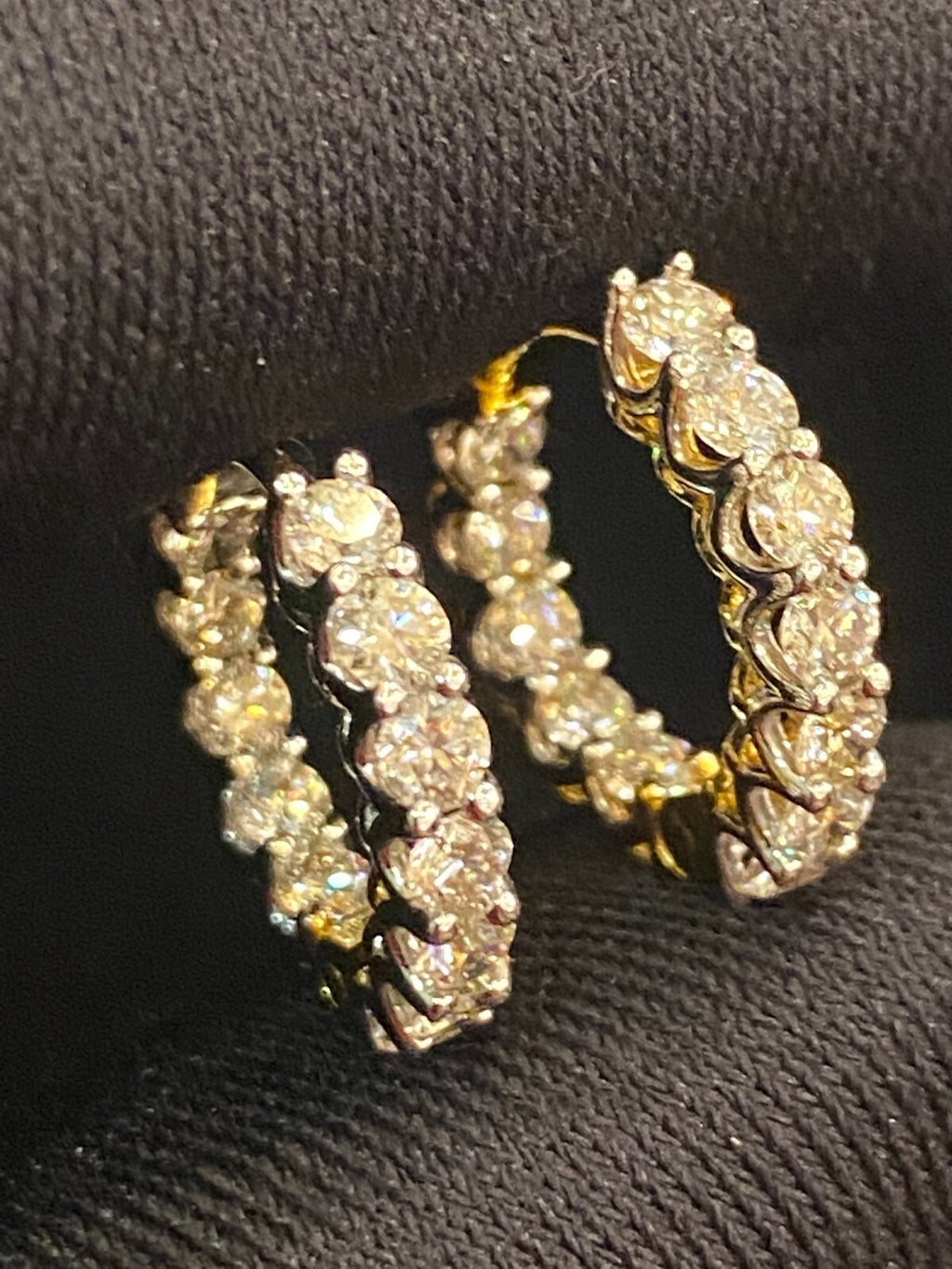 18K gold hoop earrings, set with 1.68 carats total weight of "inside-out" round brilliant-cut diamonds