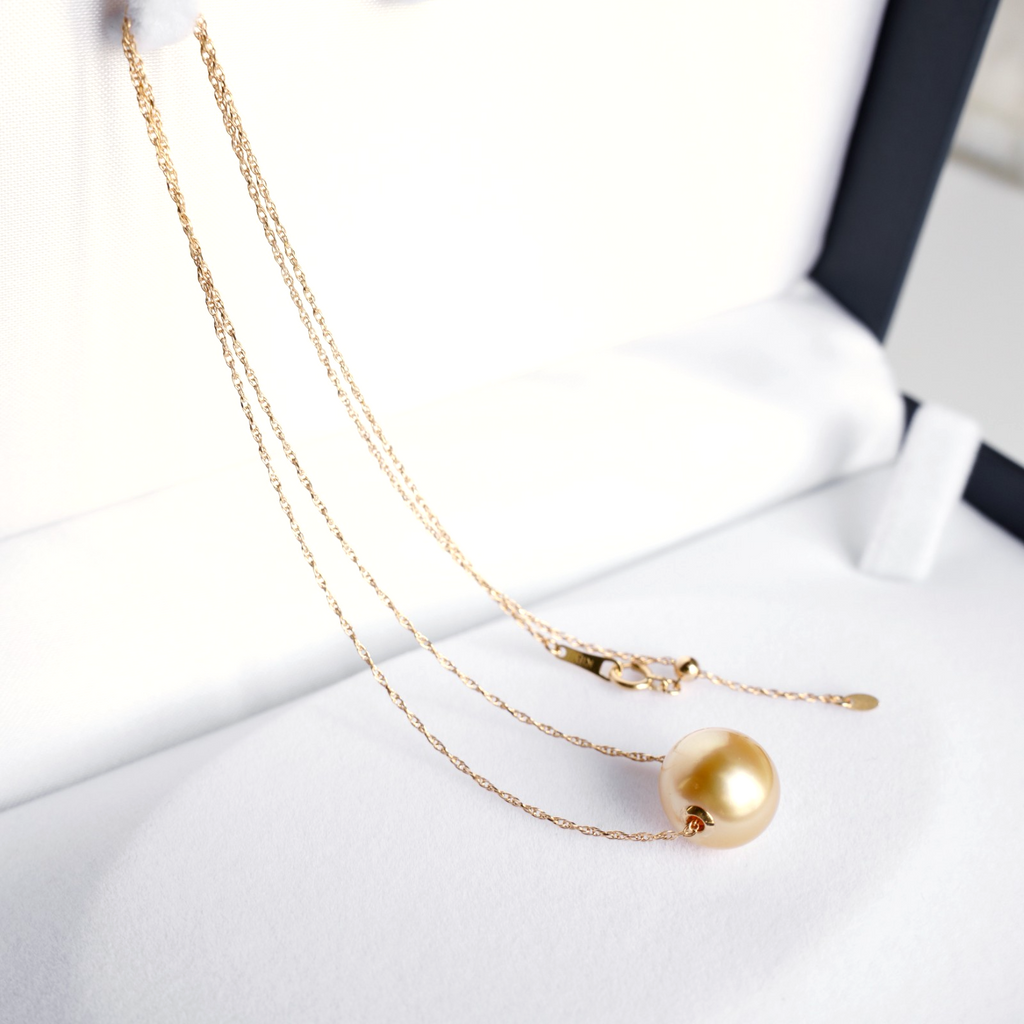 18k Yellow Gold 11.6mm South Sea Golden Pearl Pendant Necklace, reg...