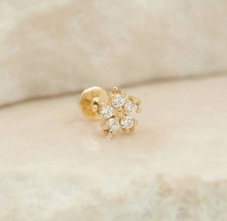14K Solid Diamond Flower Nose/Ear Piercing Jewelry