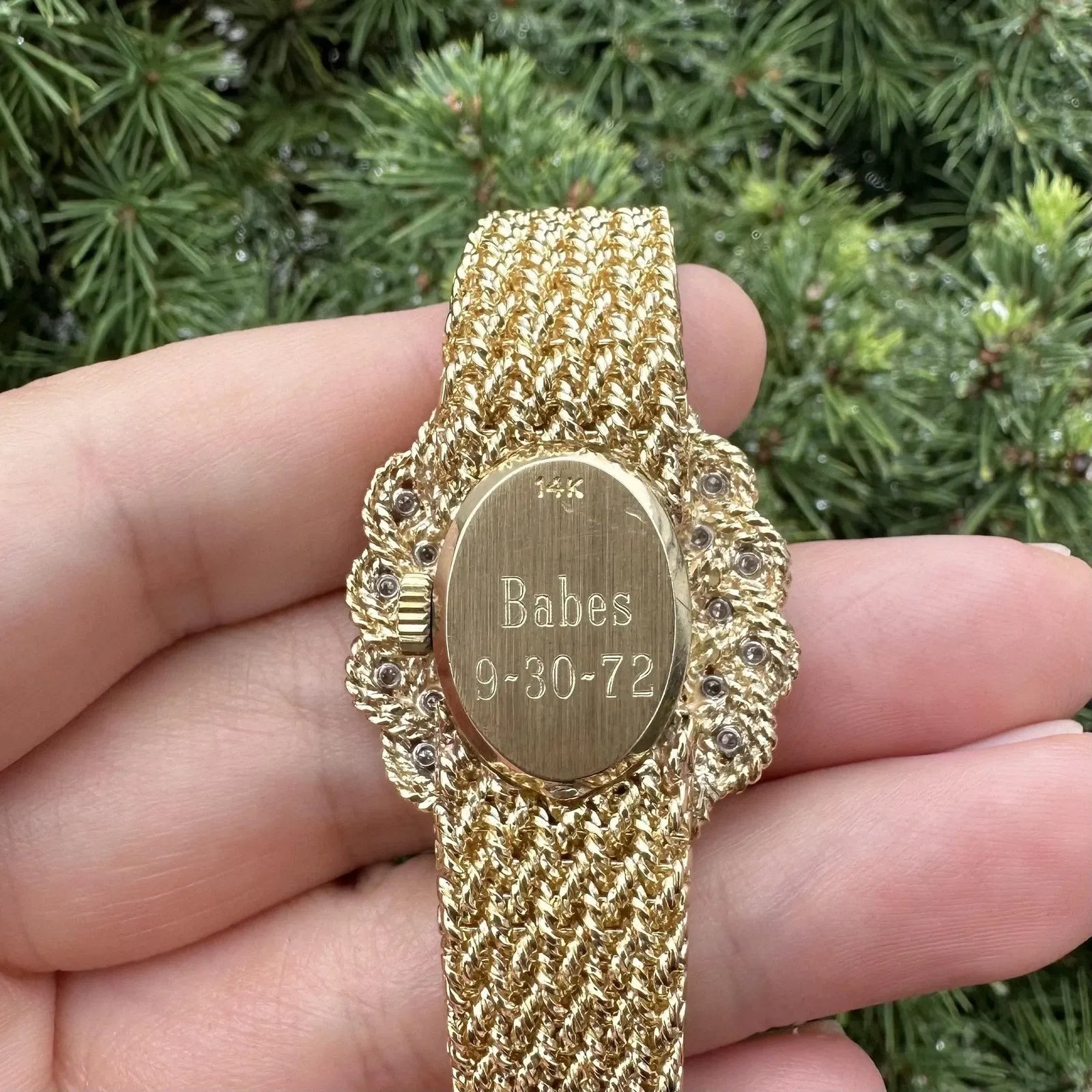 Vintage M&W Ullmann 14K gold diamond dial basket weave link bracelet watch-