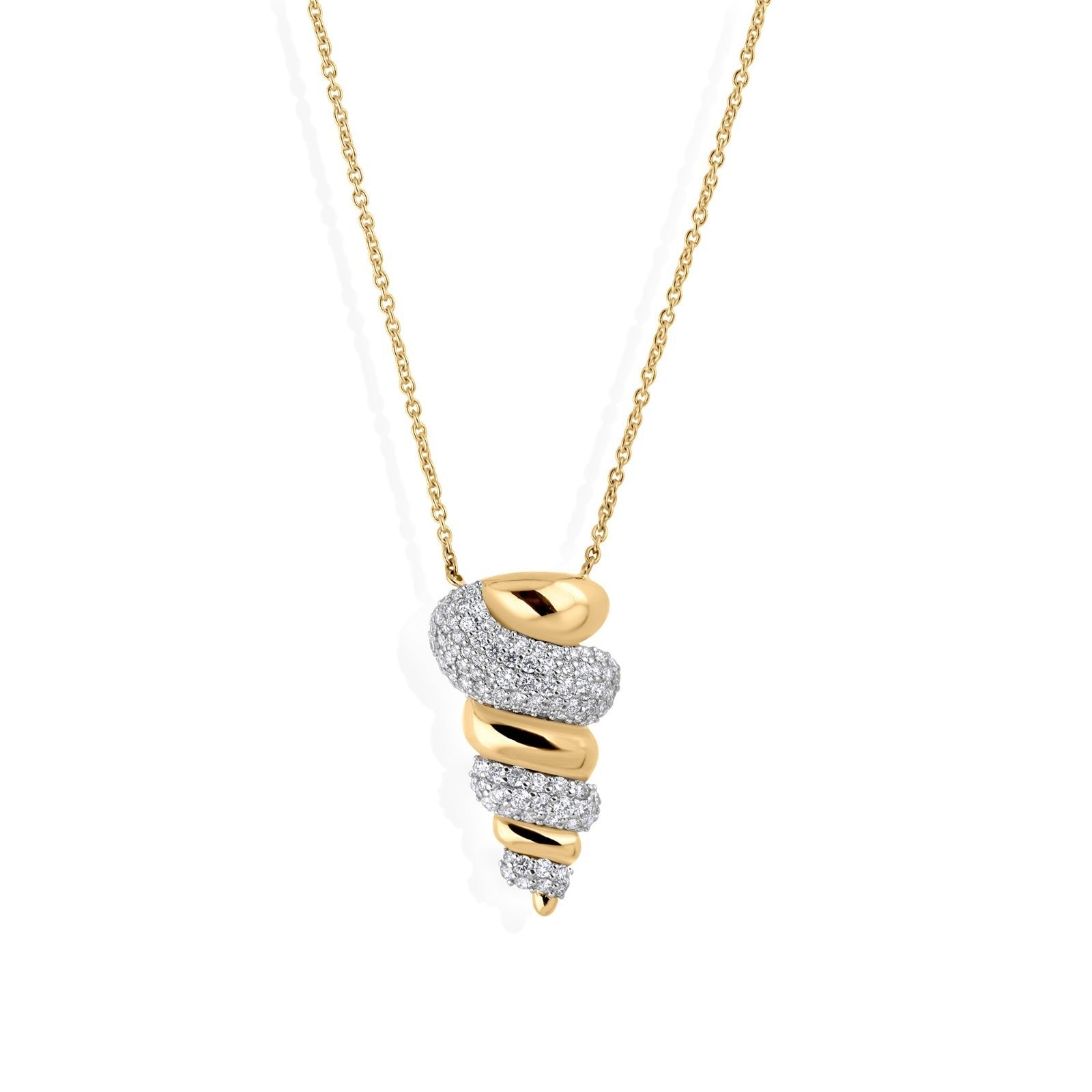 18K Solid Yellow Gold Necklace with 1.55 ct SI/H Diamond Pendant