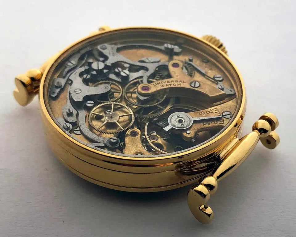 Rare VINTAGE Swiss Mechanical UNIVERSAL Gilded Chronograph Wristwatch Marriage-