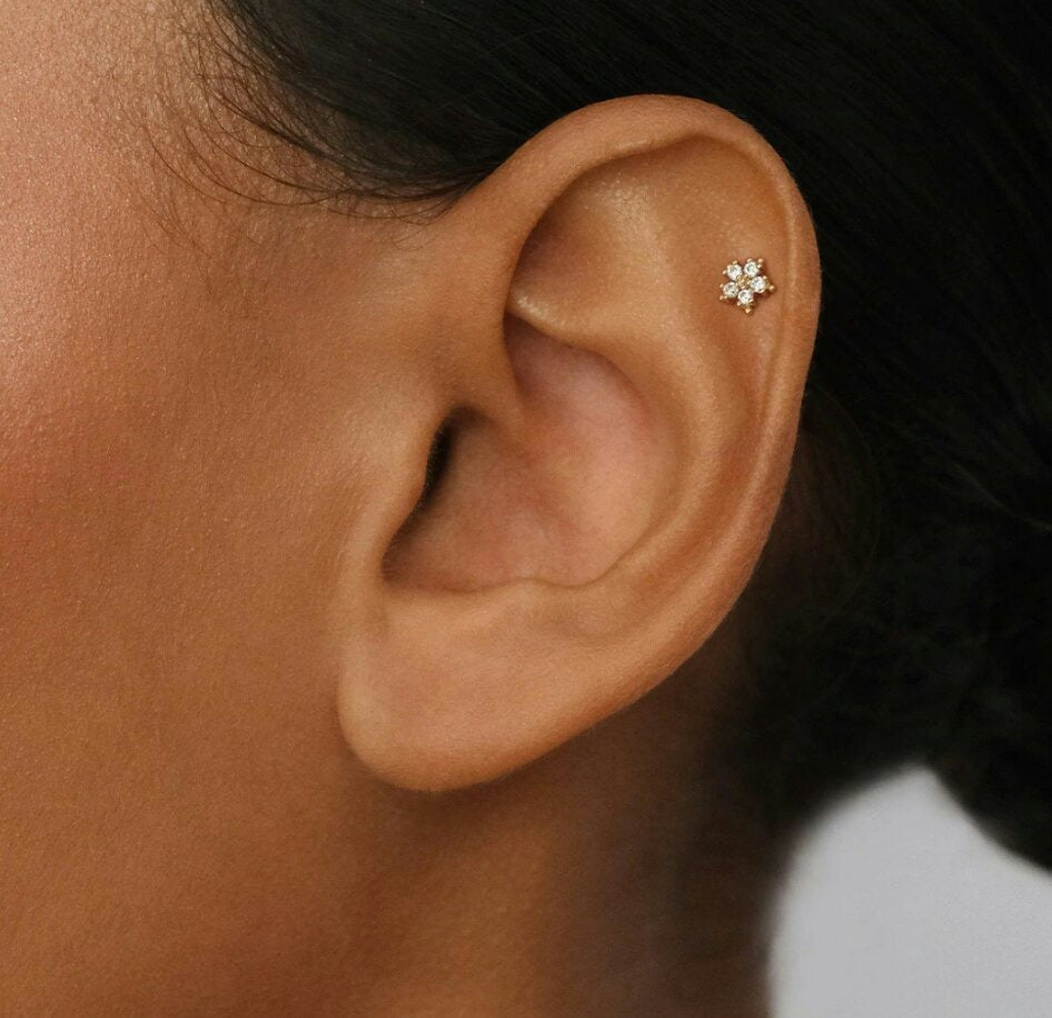 14K Solid Diamond Flower Nose/Ear Piercing Jewelry