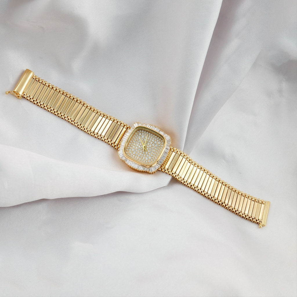 2.93 ct Natural SI/H Diamond Bangle Watch Women's Luxury 18K Yellow Gold Bracelet