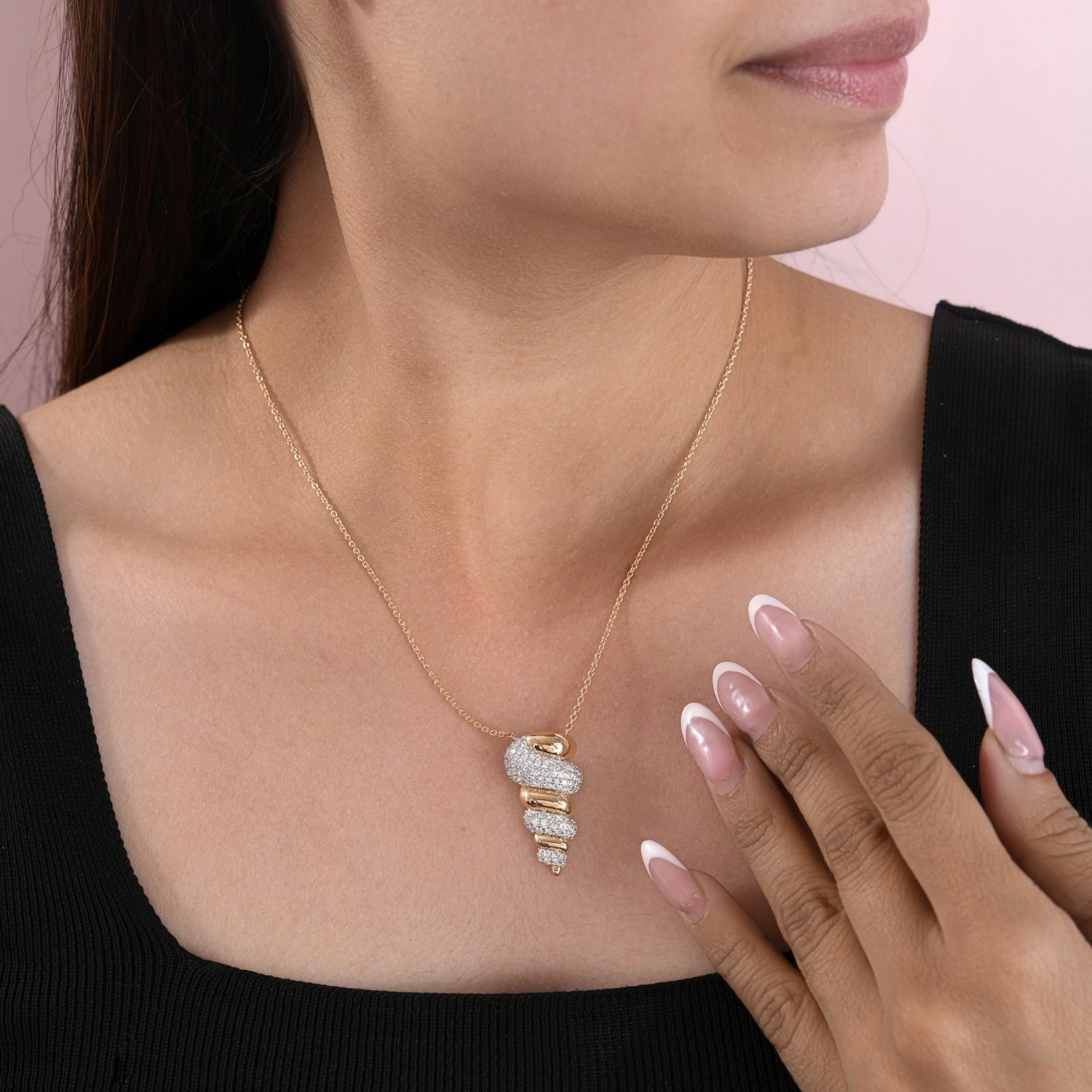 18K Solid Yellow Gold Necklace with 1.55 ct SI/H Diamond Pendant