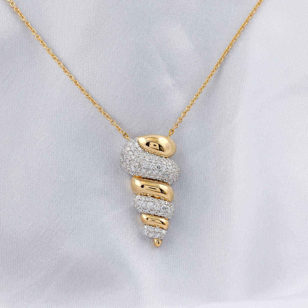 18K Solid Yellow Gold Necklace with 1.55 ct SI/H Diamond Pendant