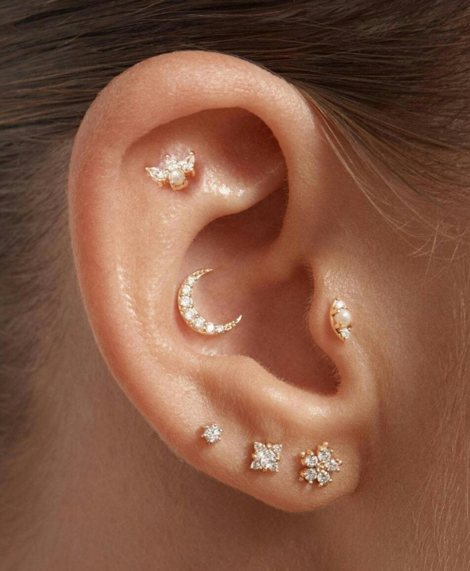 14K Solid Diamond Flower Nose/Ear Piercing Jewelry