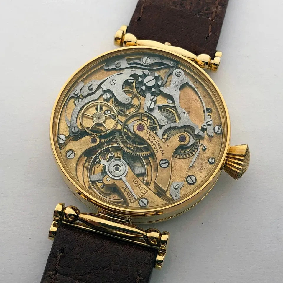 Rare VINTAGE Swiss Mechanical UNIVERSAL Gilded Chronograph Wristwatch Marriage-