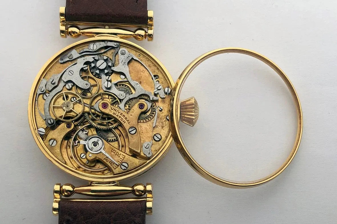 Rare VINTAGE Swiss Mechanical UNIVERSAL Gilded Chronograph Wristwatch Marriage-