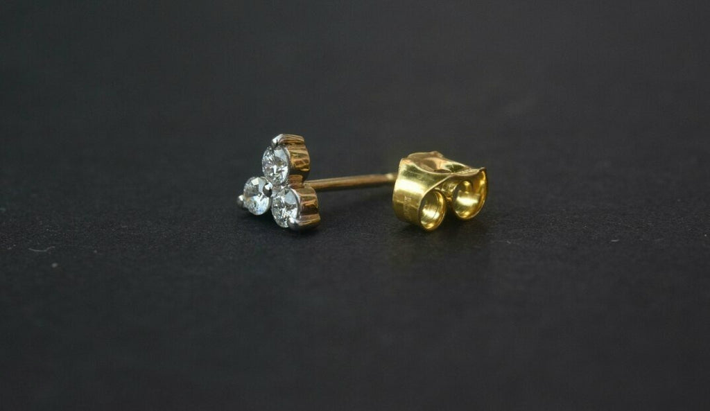 Three Diamond Ear Stud 14k Solid Gold Delicate Body Piercing Jewelry