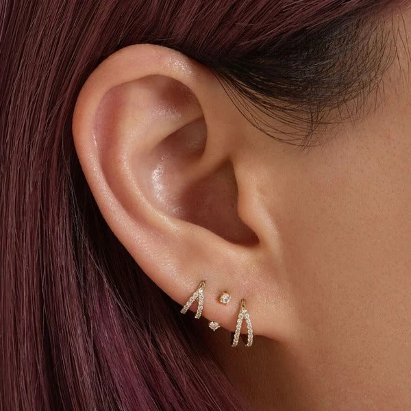 Cerceau à clic « Cage » givré, motif kiwi Or massif 14 carats, boucle d'oreille simple
