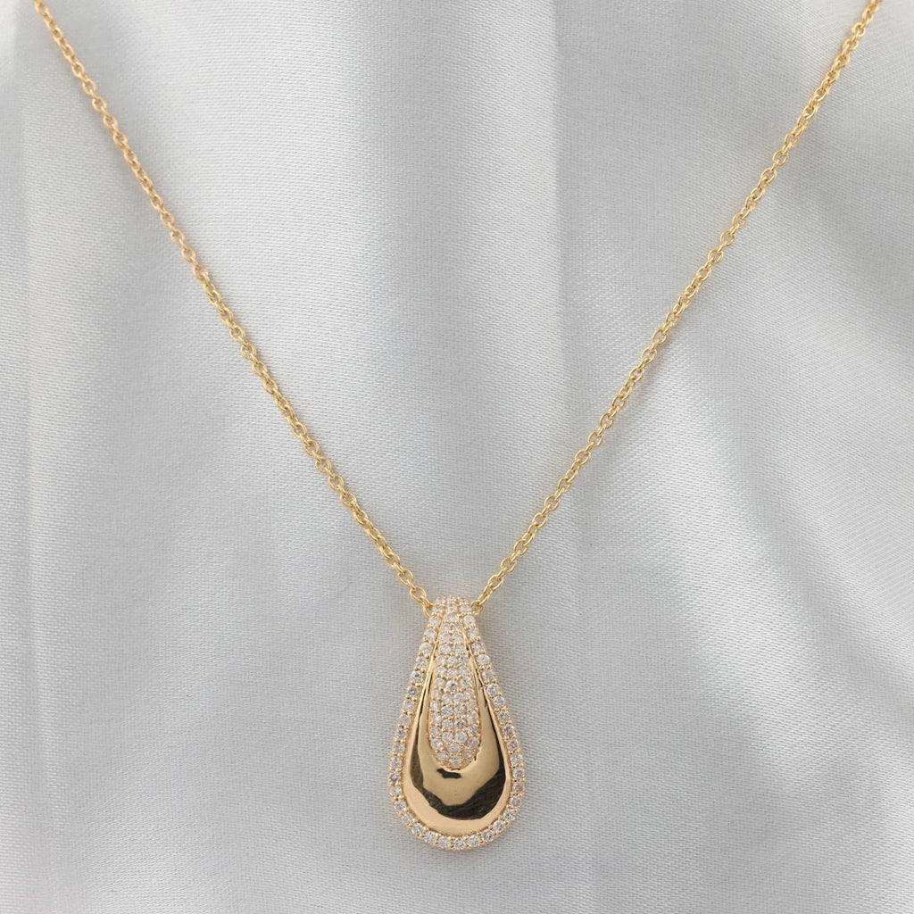 18K Solid Yellow Gold Chain Pendant With 0.48 Ct SI/H Natural Diamond