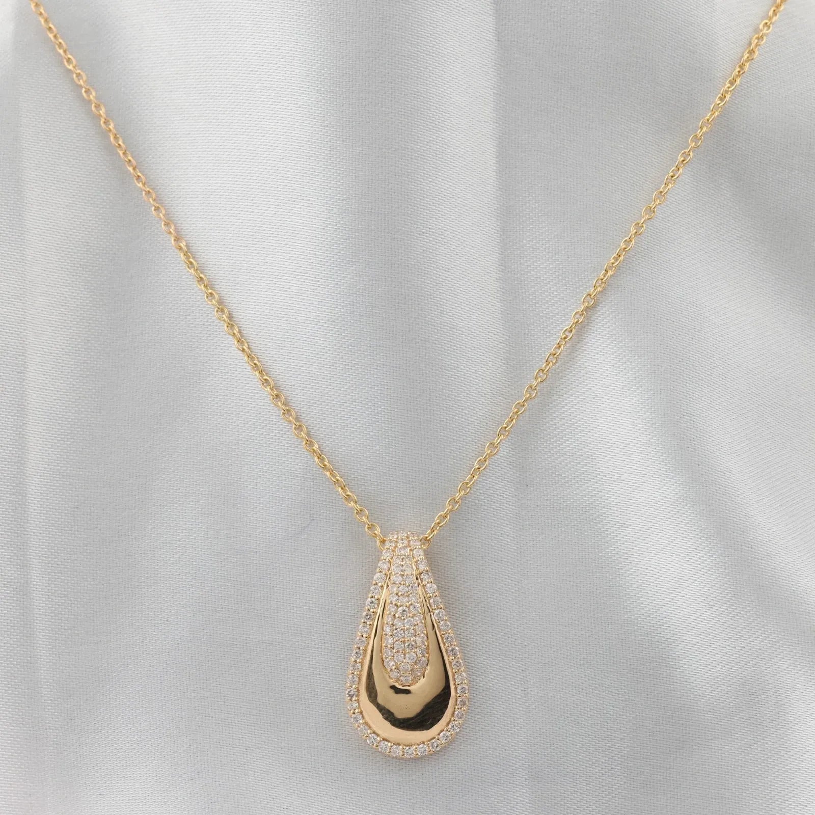 18K Solid Yellow Gold Chain Pendant With 0.48 Ct SI/H Natural Diamond