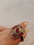 18K yellow gold rectangular ruby and diamond ring