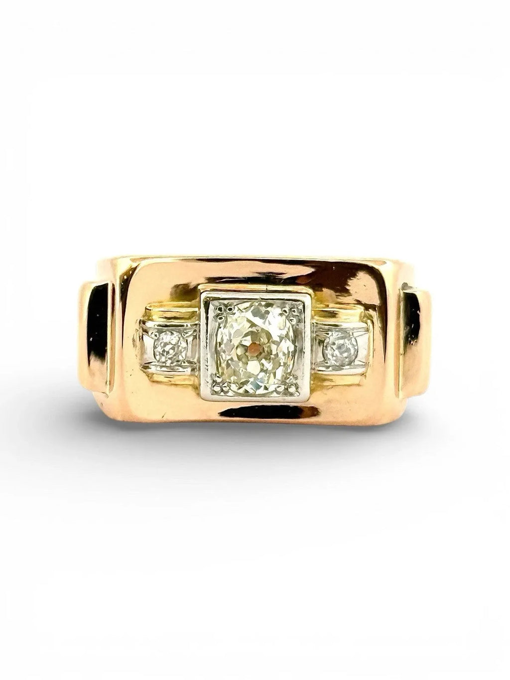 Antique Tank Ring in 18K Rose and White Gold and Diamonds Size 52