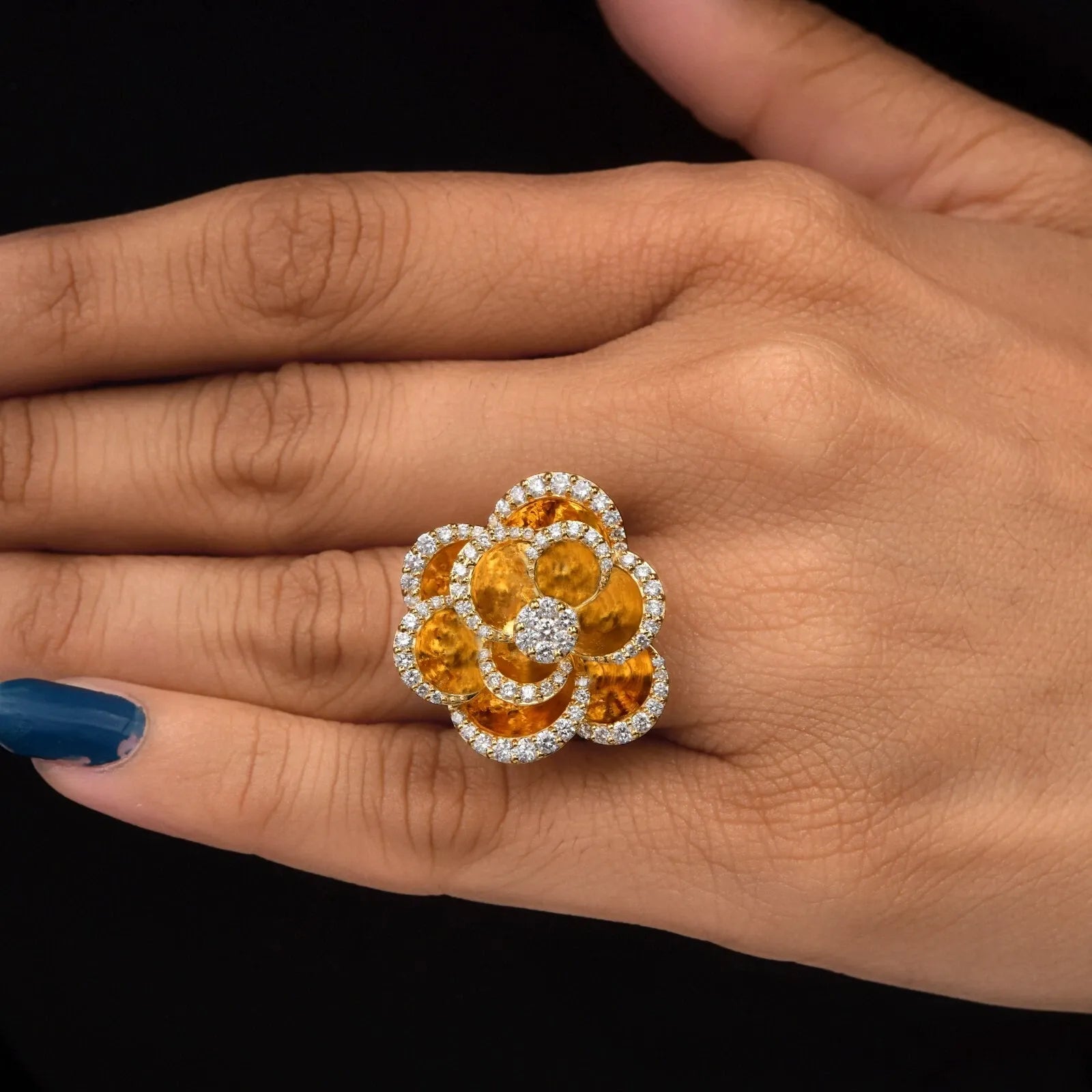 1.19 Ct SI/H Round Natural Diamond Cocktail Ring in 14k Solid Yellow Gold