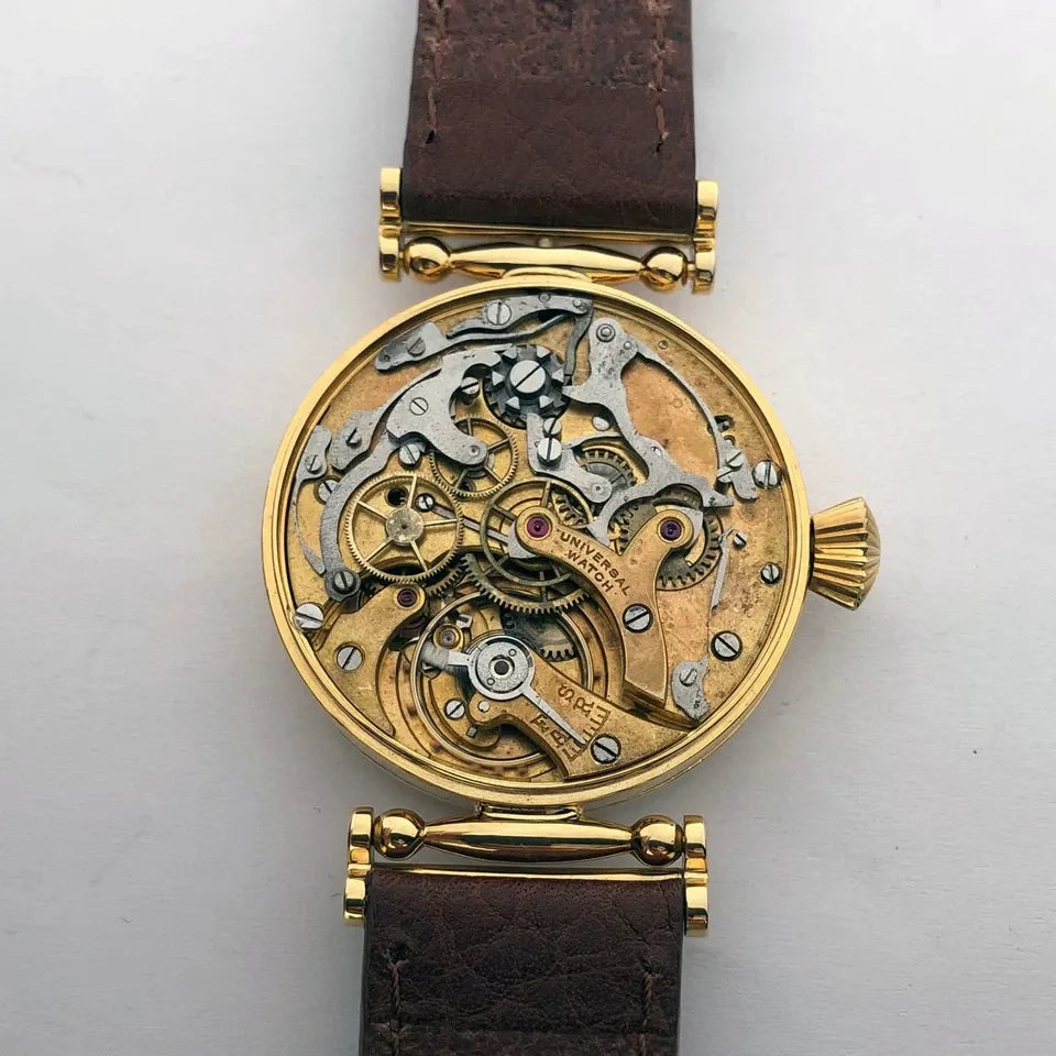 Rare VINTAGE Swiss Mechanical UNIVERSAL Gilded Chronograph Wristwatch Marriage-