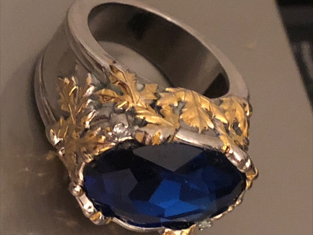 Antique Sapphire, Silver and Gold Petal Ring