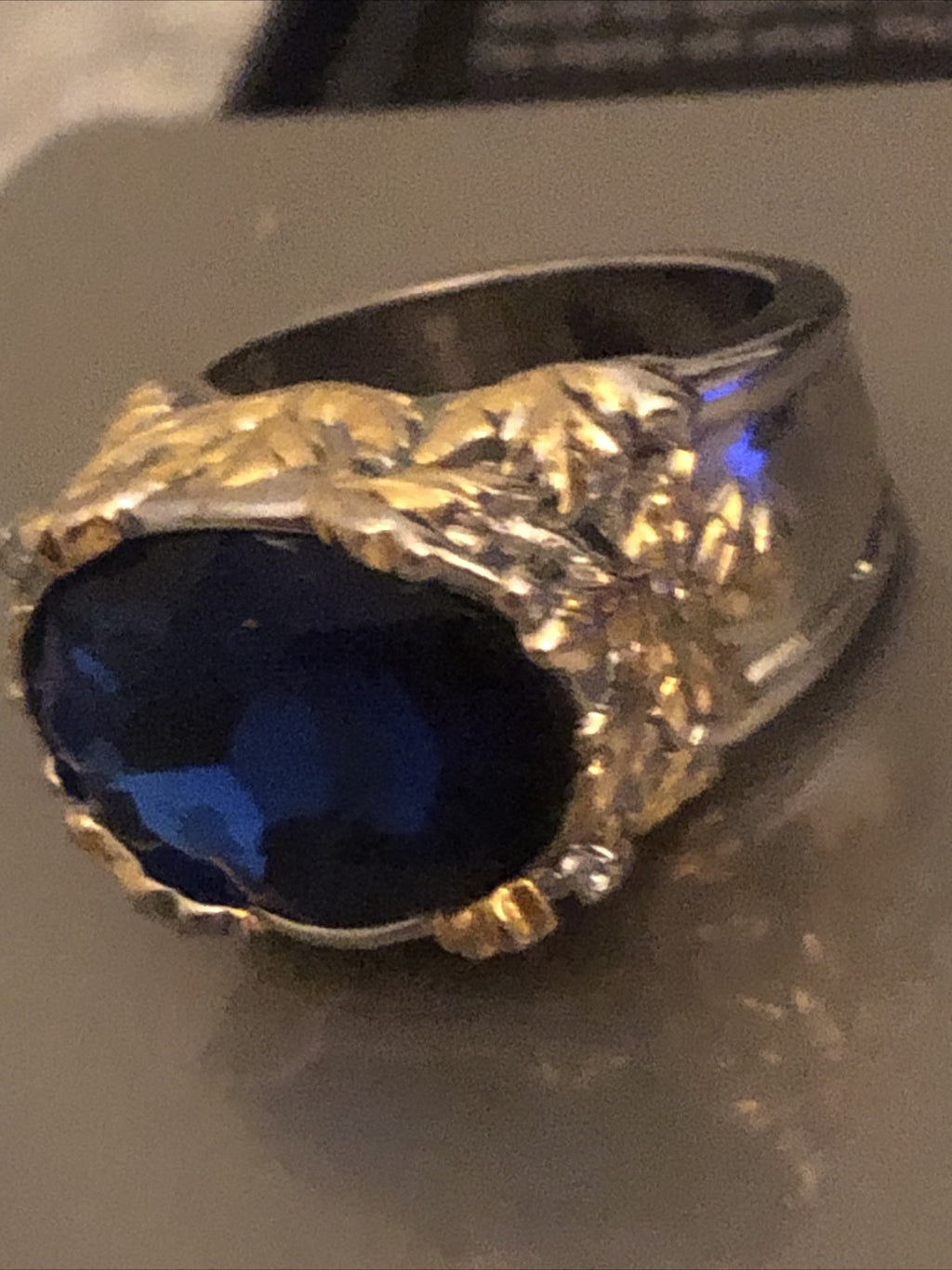 Antique Sapphire, Silver and Gold Petal Ring