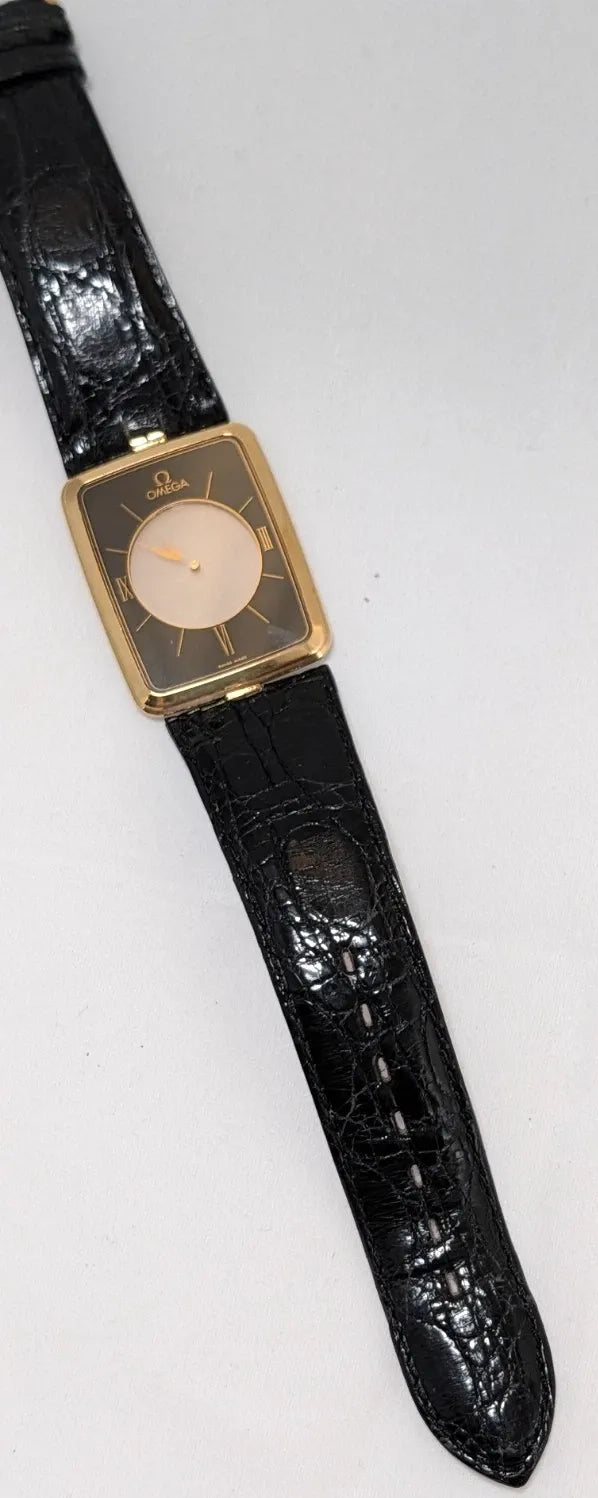 RARE OMEGA LA MAGIQUE SCARFACE 18K YELLOW GOLD QUARTZ WATCH 191.8523