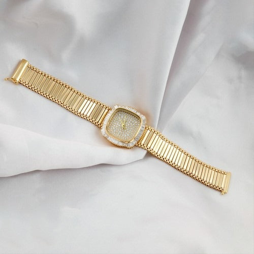 2.93 ct Natural SI/H Diamond Bangle Watch Women's Luxury 18K Yellow Gold Bracelet