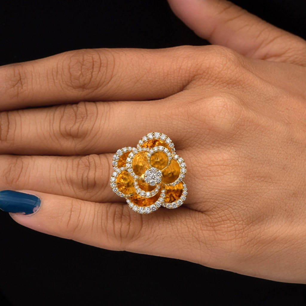 1.19 Ct SI/H Round Natural Diamond Cocktail Ring in 14k Solid Yellow Gold