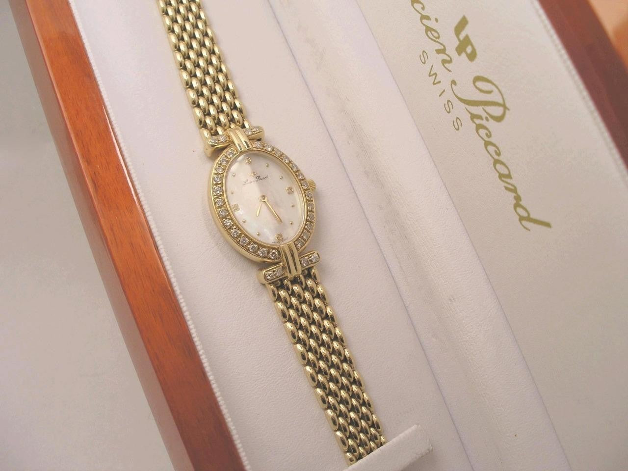 Ultra Rare Women's Lucien Piccard Mother-of-Pearl 14K Gold Diamond Watch with Box+