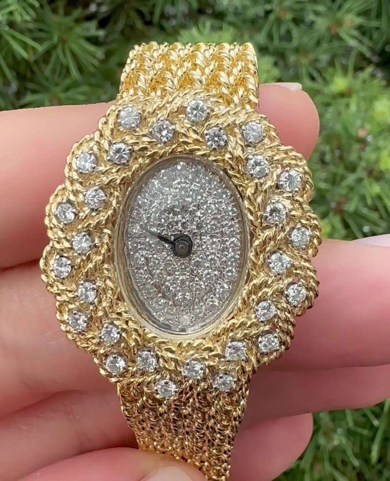 Vintage M&W Ullmann 14K gold diamond dial basket weave link bracelet watch-