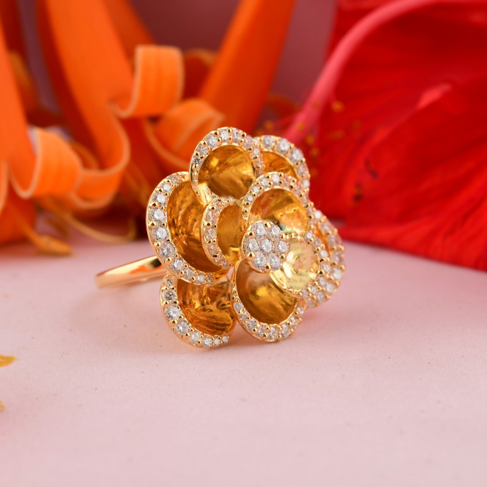 1.19 Ct SI/H Round Natural Diamond Cocktail Ring in 14k Solid Yellow Gold