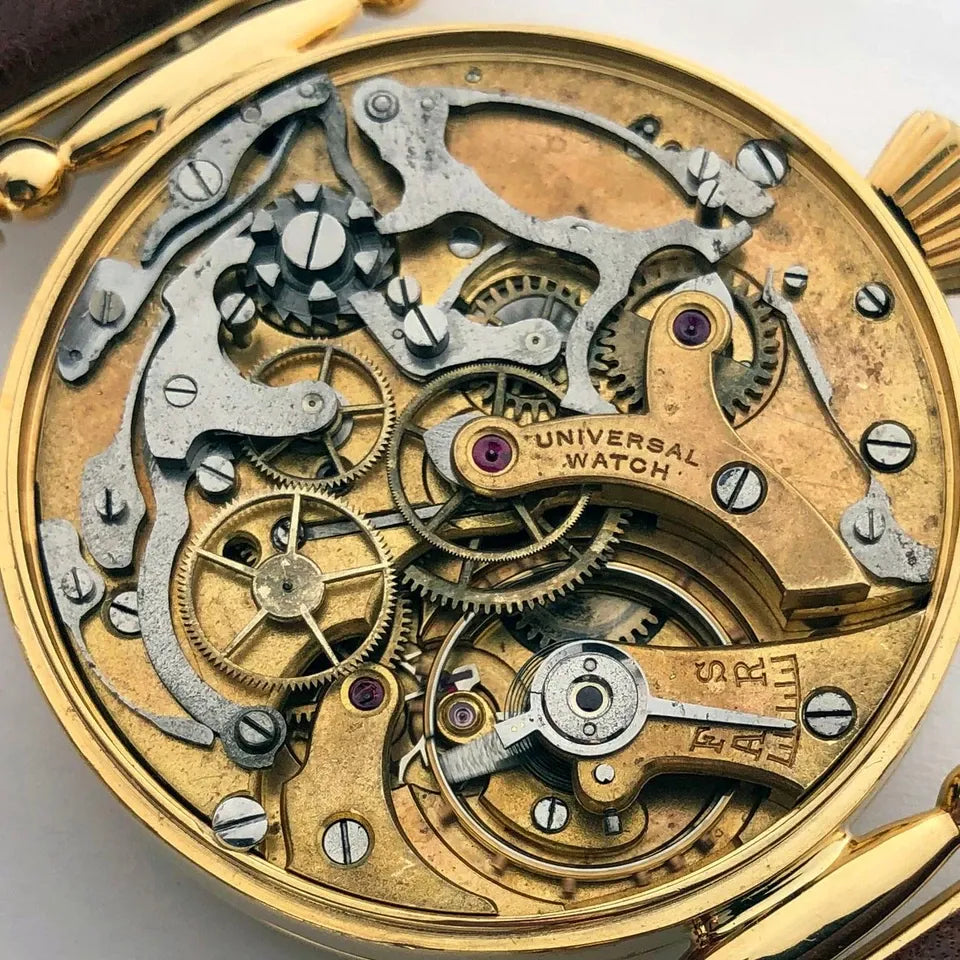 Rare VINTAGE Swiss Mechanical UNIVERSAL Gilded Chronograph Wristwatch Marriage-