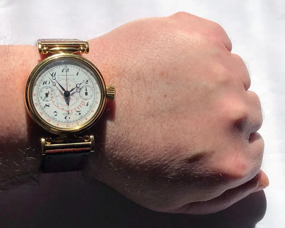 Rare VINTAGE Swiss Mechanical UNIVERSAL Gilded Chronograph Wristwatch Marriage-