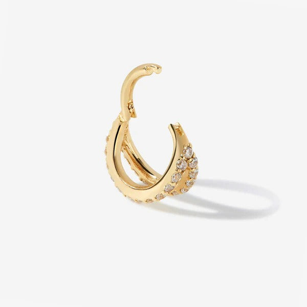 Cerceau à clic « Cage » givré, motif kiwi Or massif 14 carats, boucle d'oreille simple
