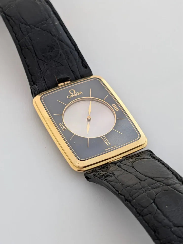 RARE OMEGA LA MAGIQUE SCARFACE 18K YELLOW GOLD QUARTZ WATCH 191.8523