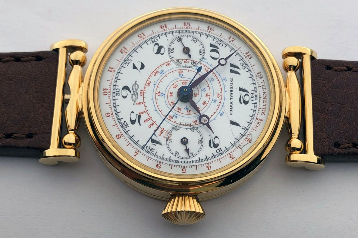 Rare VINTAGE Swiss Mechanical UNIVERSAL Gilded Chronograph Wristwatch Marriage-