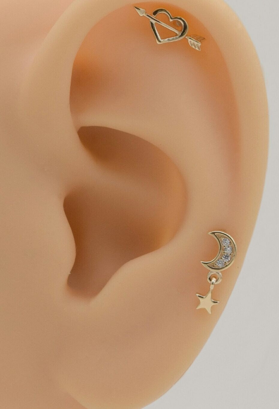 14K Solid Moon Star Ear Piercings for Women Natural Diamond Screw
