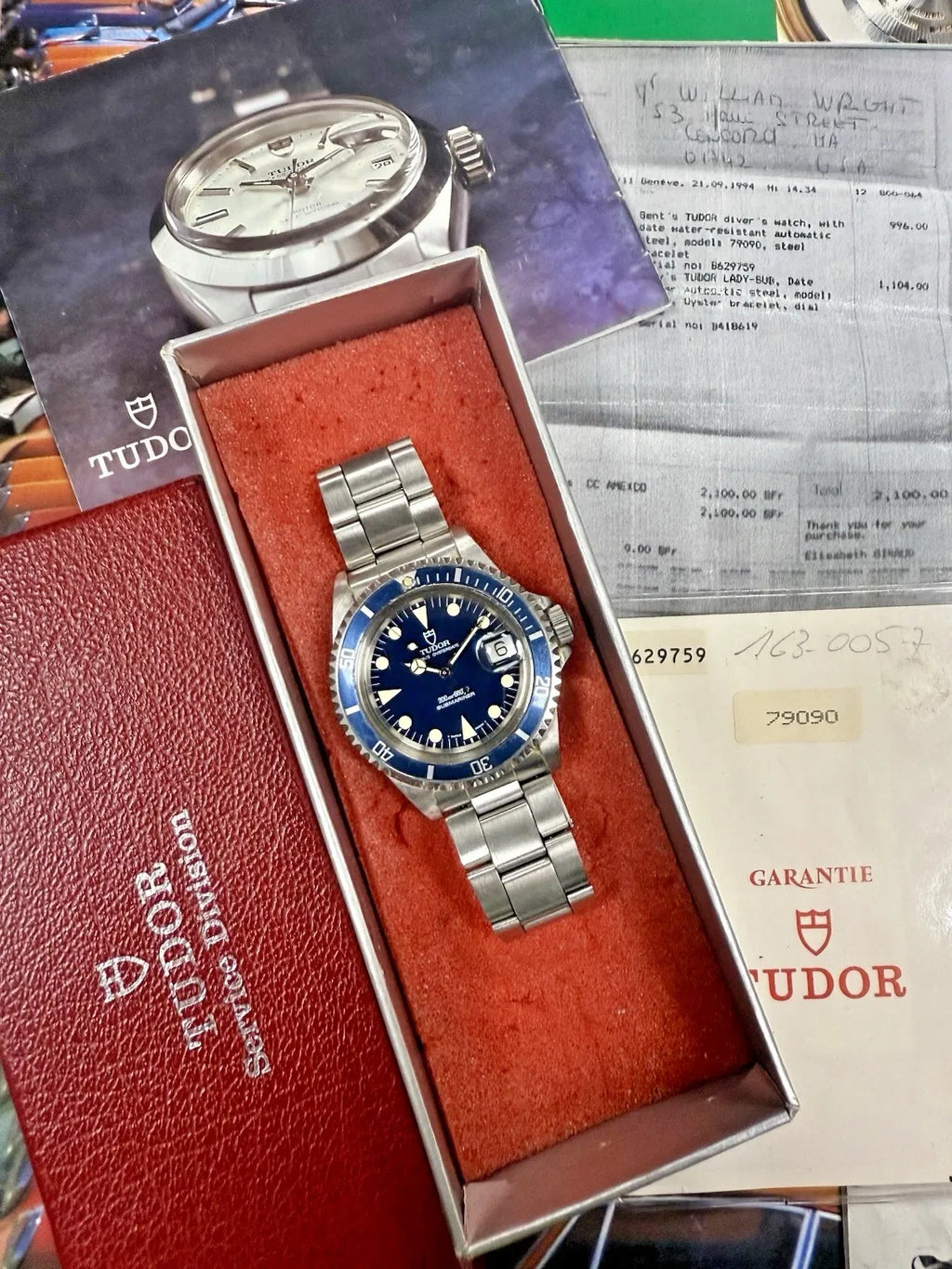 Men's Tudor Submariner 79090 blue - vintage 1990s - 40 mm - Tudor box + papers