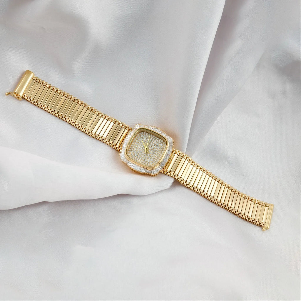 2.93 ct Natural SI/H Diamond Bangle Watch Women's Luxury 18K Yellow Gold Bracelet