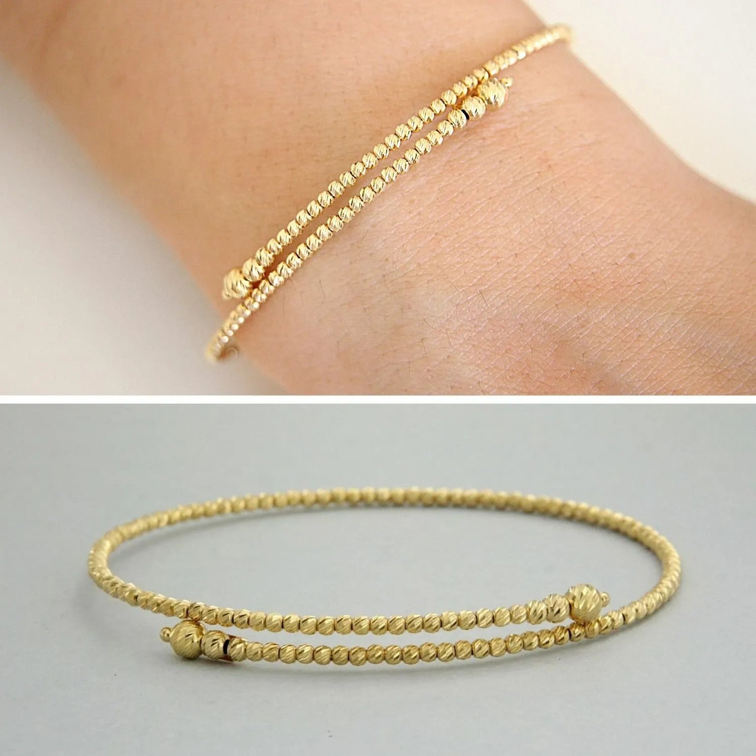 Women's 18K Yellow Gold 750 Italian Diamond-Cut Cuff Bracelet