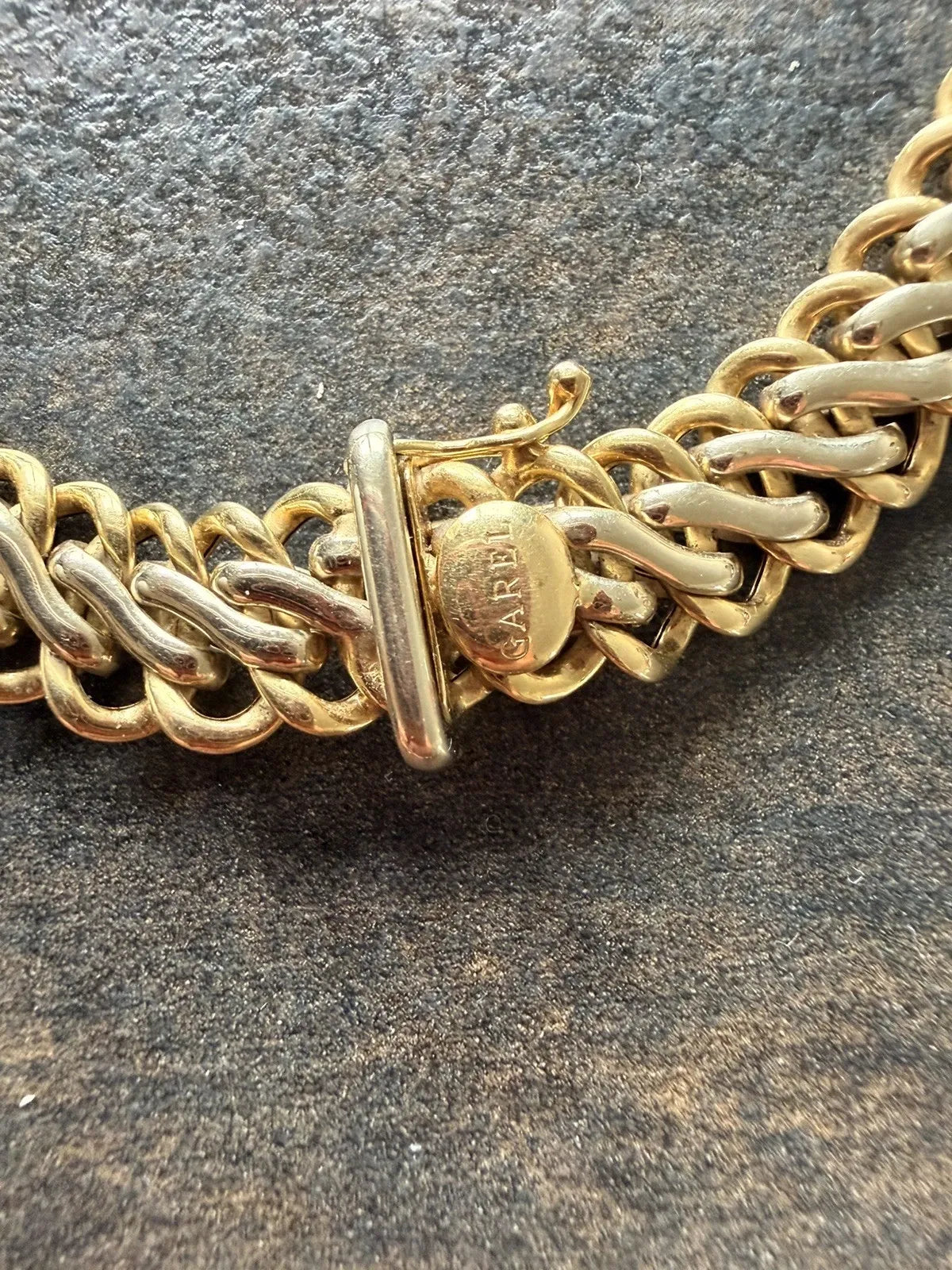 GAREL Paris 18K 750 Gold Necklace Two-Tone Braided Mesh Vintage 34.9 g