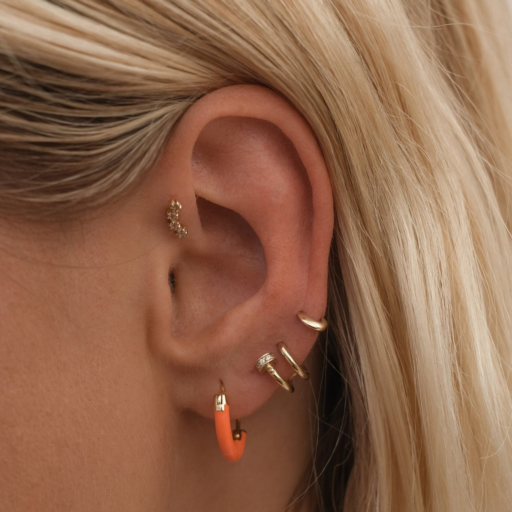 Piercing Or blanc massif 14 carats, boucle d'oreille simple