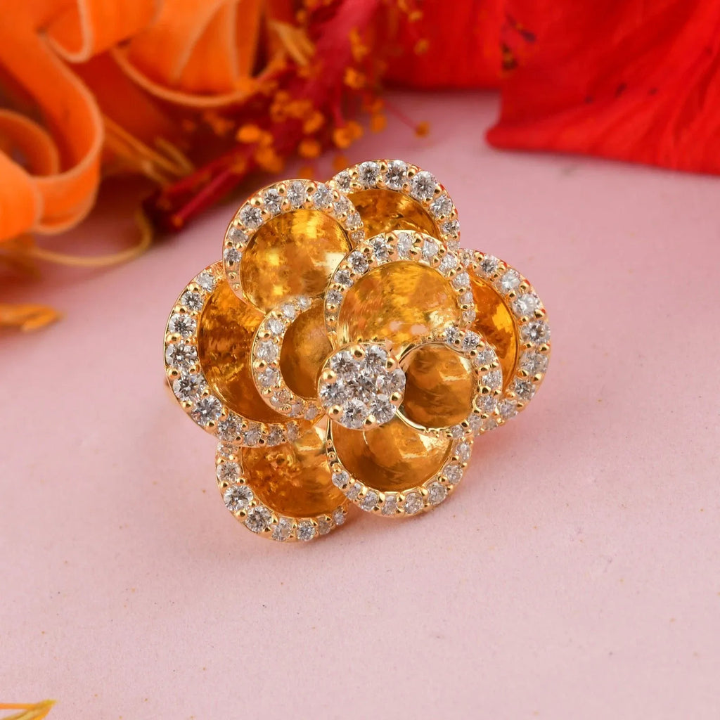 1.19 Ct SI/H Round Natural Diamond Cocktail Ring in 14k Solid Yellow Gold