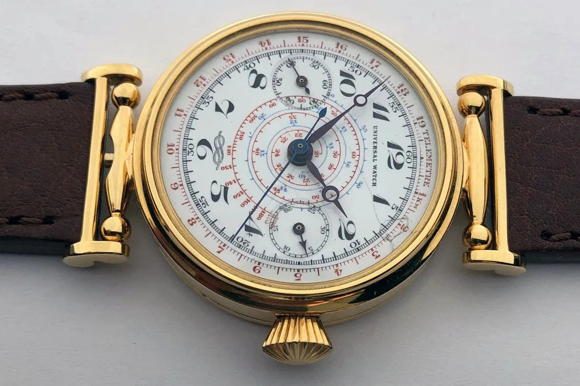Rare VINTAGE Swiss Mechanical UNIVERSAL Gilded Chronograph Wristwatch Marriage-