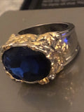 Antique Sapphire, Silver and Gold Petal Ring