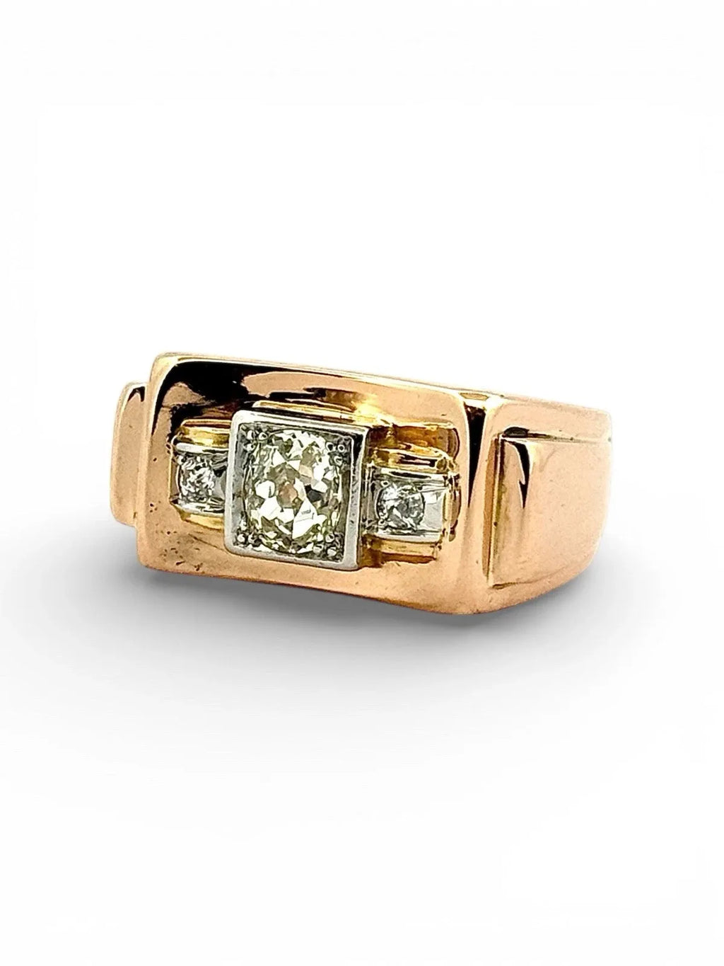 Antique Tank Ring in 18K Rose and White Gold and Diamonds Size 52