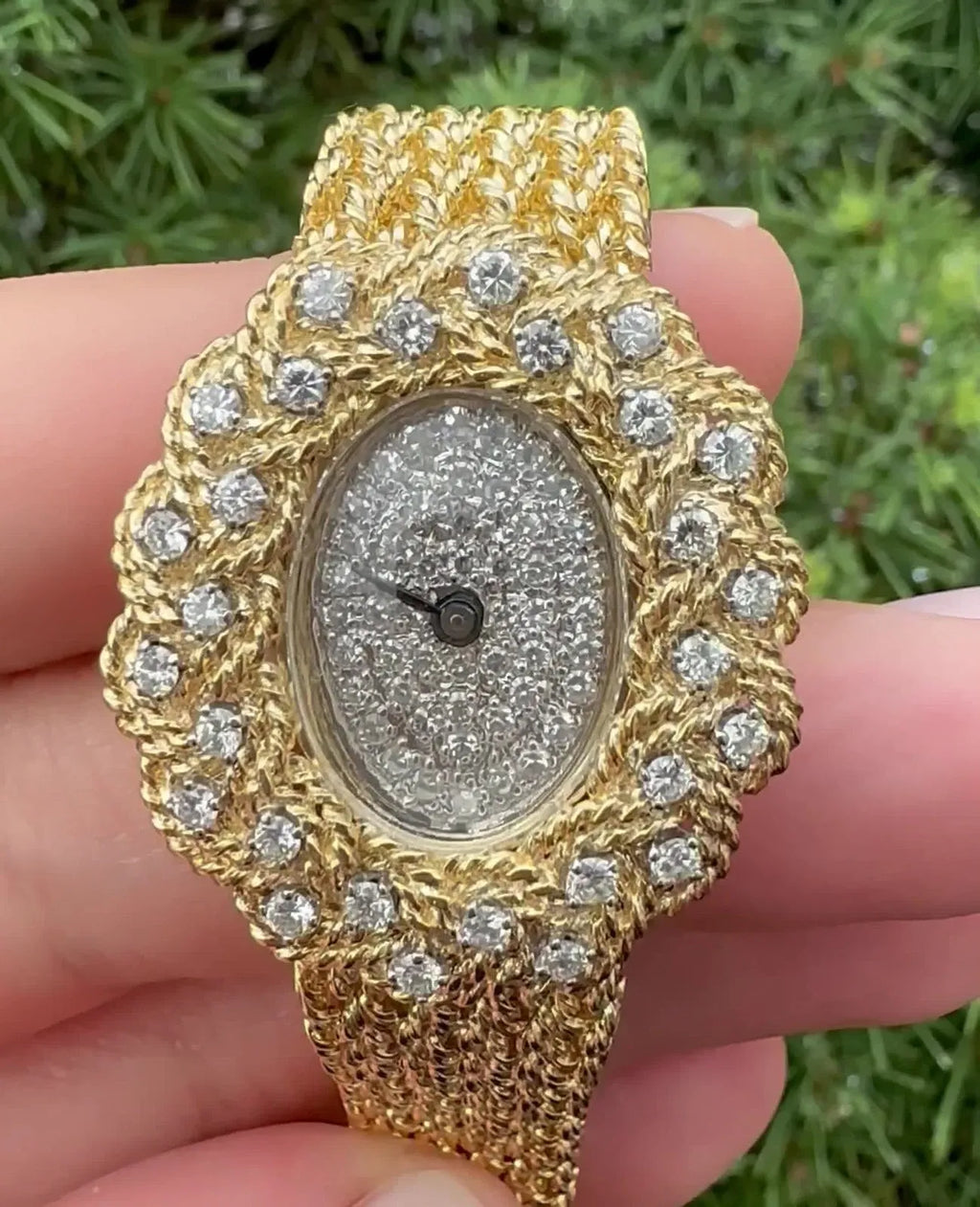 Vintage M&W Ullmann 14K gold diamond dial basket weave link bracelet watch-