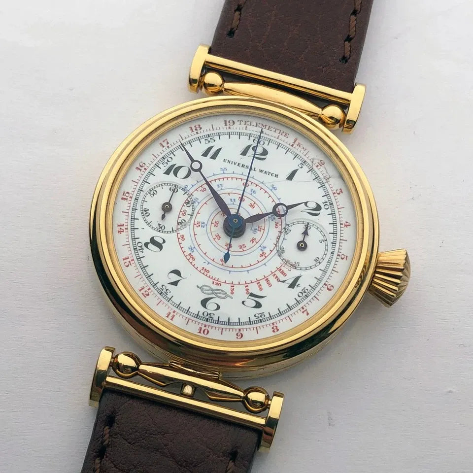 Rare VINTAGE Swiss Mechanical UNIVERSAL Gilded Chronograph Wristwatch Marriage-