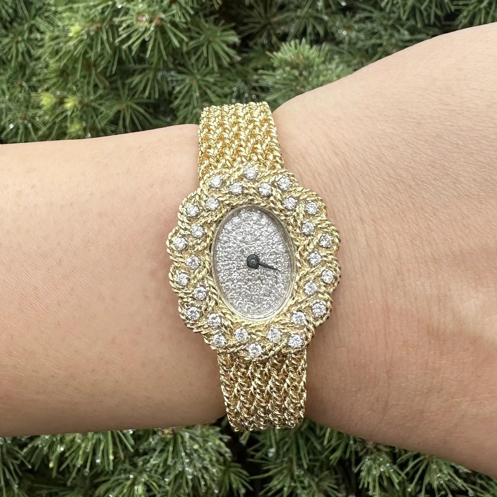 Vintage M&W Ullmann 14K gold diamond dial basket weave link bracelet watch-