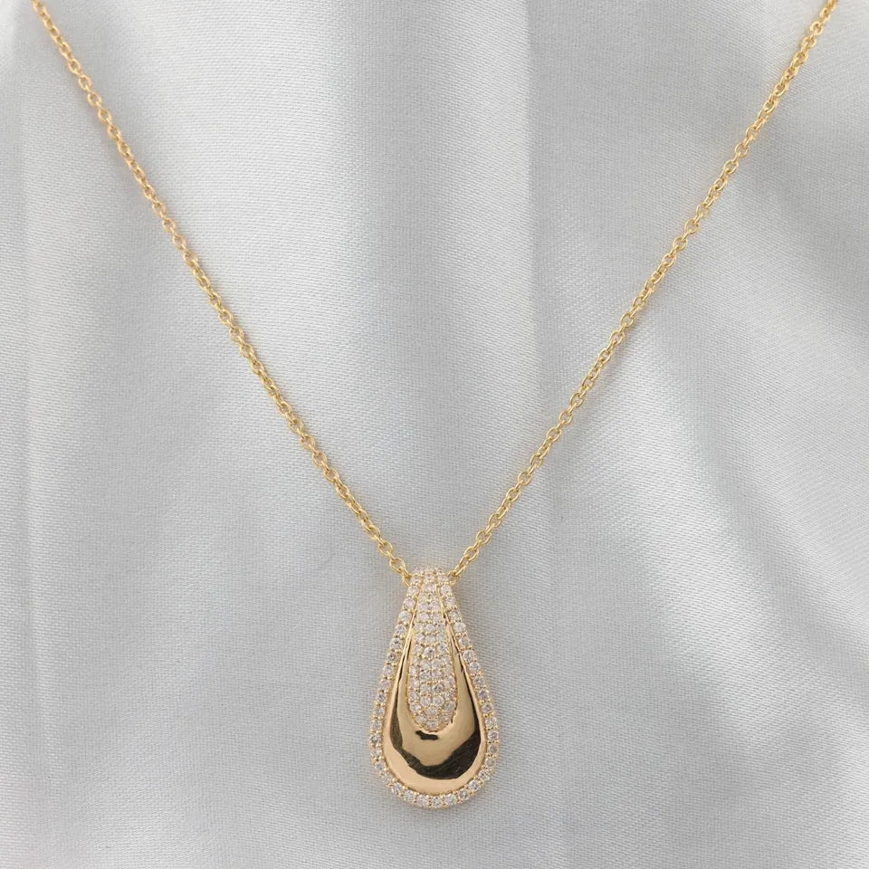 18K Solid Yellow Gold Chain Pendant With 0.48 Ct SI/H Natural Diamond